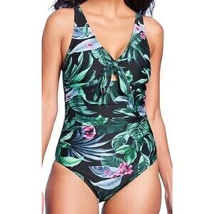 Kona Sol Swimsuit M 8-10 Tropical Green New 60W552 Ties in Front One Piece